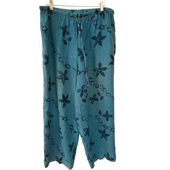Pants - hot cotton marc ware linen pants turquoise Sz.L  100% Linen Floral design